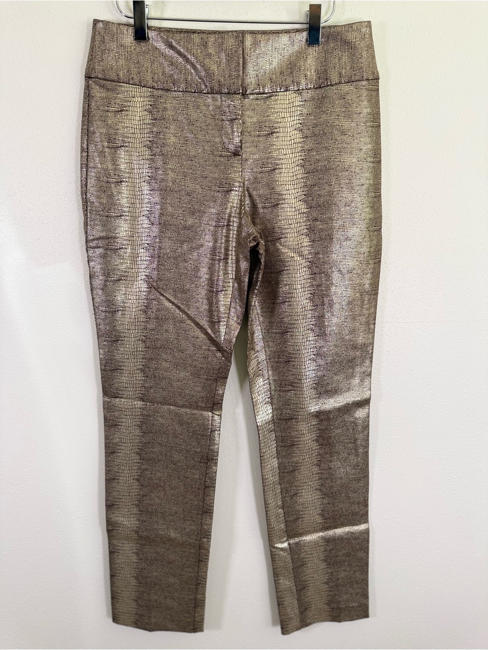 Alfani Metallic Gold Slim Ankle Pants Size 4 Champagne Textured Holiday